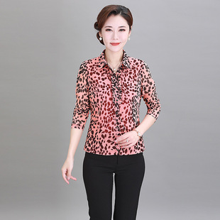 竹语声新款弹力台湾双层网纱衬衫中老年50妈妈装碎花开衫大码小杉