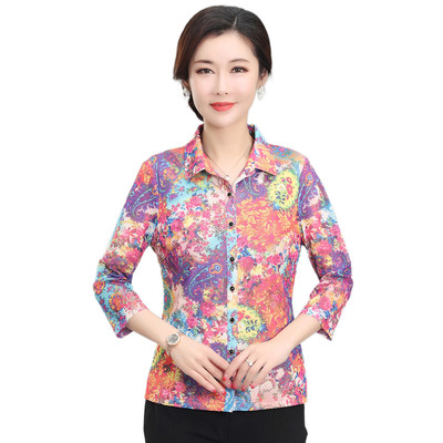 竹语声长袖宽松弹力纱休闲妈妈装