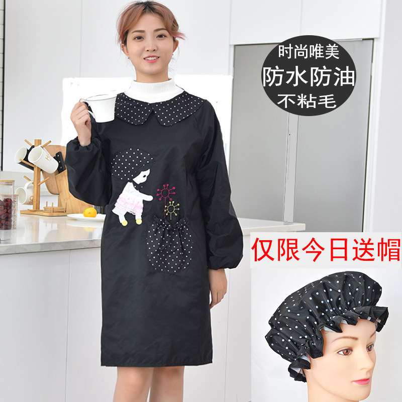 防水围裙有袖韩版时尚厨房防油家务成人护衣可爱反穿衣罩衣女透气