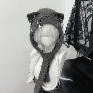 1Gangster Inn原创朋克猫耳针织帽亚文化可爱暗黑保暖护耳
