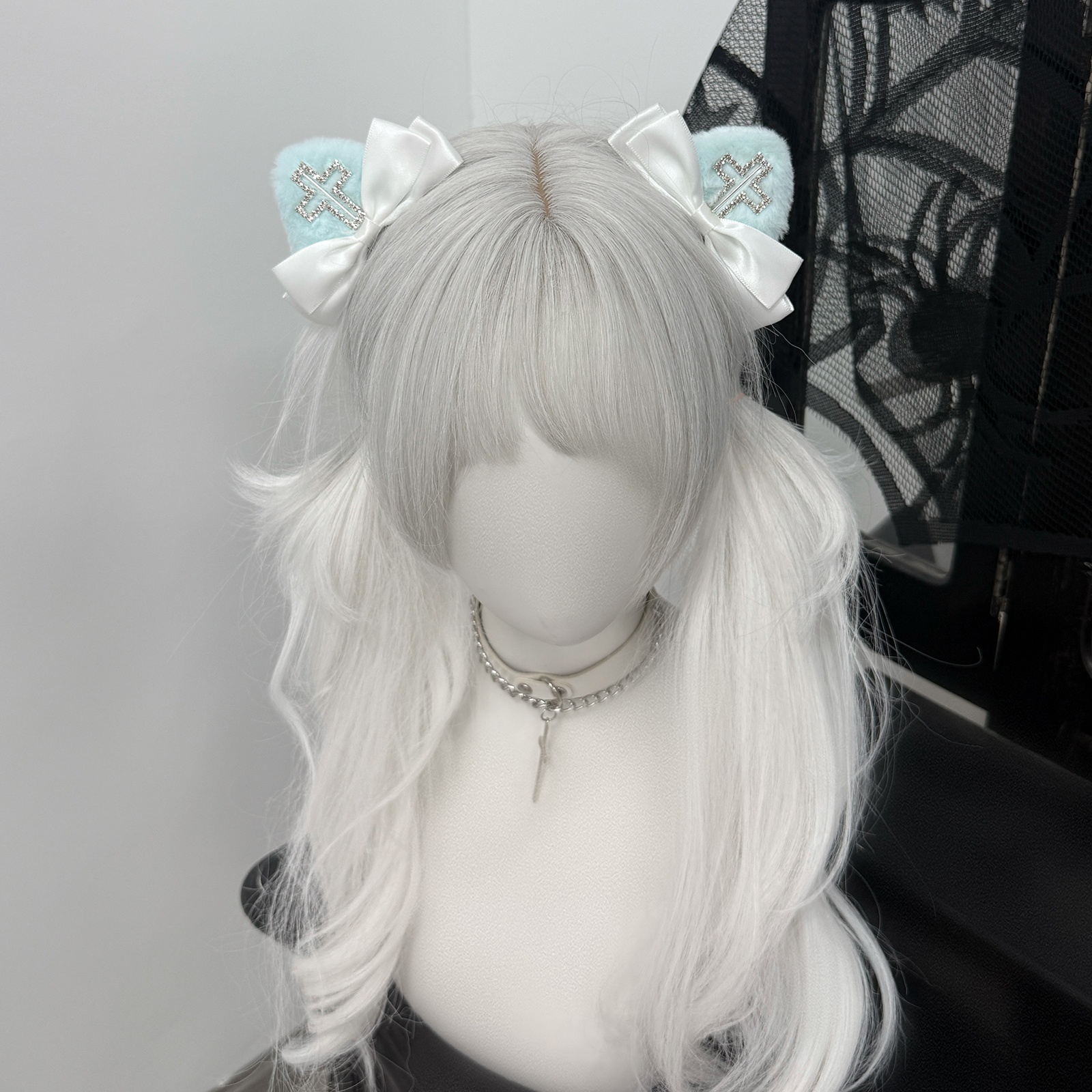 原创水钻十字架猫咪发饰发夹