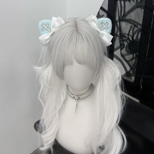 原创水钻十字架猫咪发饰发夹