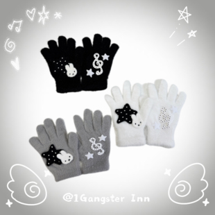 1Gangster Inn音符古早毛绒分指手套宅萌女款冬季加厚保暖亚文