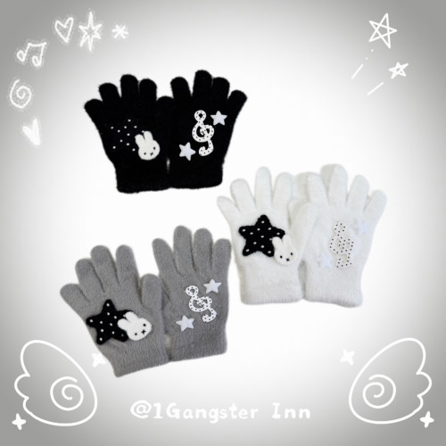 1Gangster Inn音符古早毛绒分指手套宅萌女款冬季加厚保暖亚文