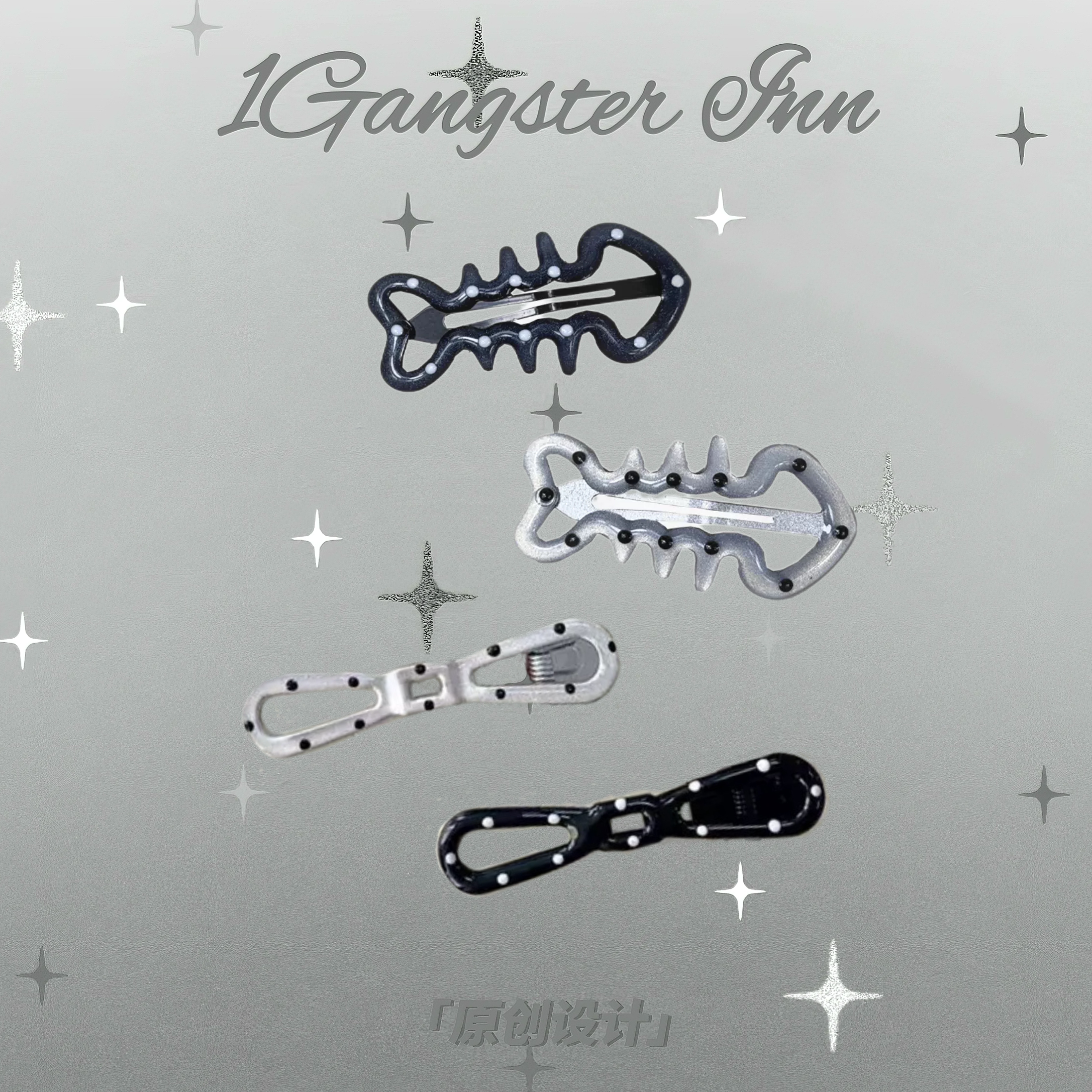 1Gangster Inn原创波点鱼骨BB夹韩系亚萌闪粉碎发刘海夹侧边发卡
