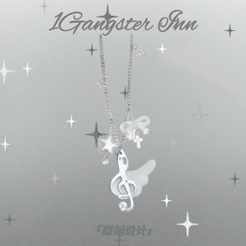 1Gangster Inn原创古早天使音符翅膀少女项链百搭甜美毛衣链挂链