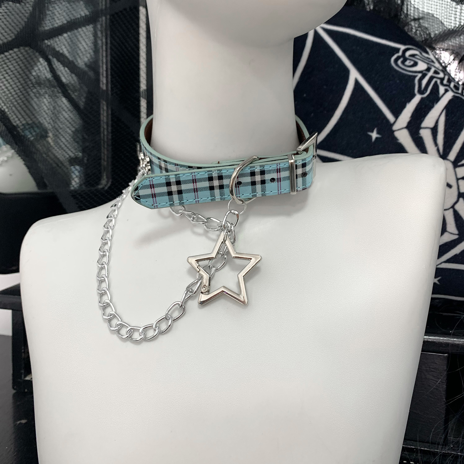 原创格子星星链条项圈