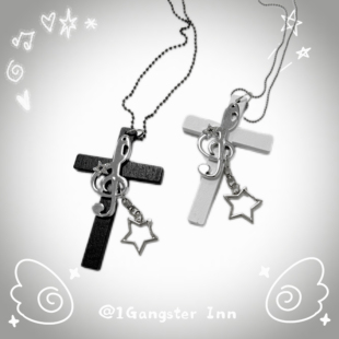 1Gangster Inn古早十字架音符亚文化项链百搭哥特朋克毛衣链挂链