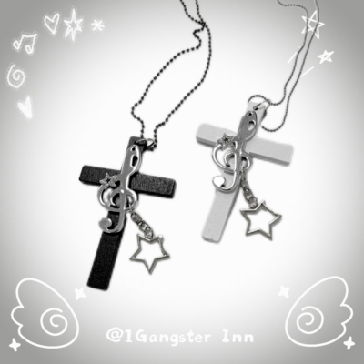 1Gangster Inn古早十字架音符亚文化项链百搭哥特朋克毛衣链挂链