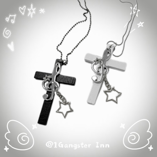 1Gangster Inn古早十字架音符亚文化项链百搭哥特朋克毛衣链挂链