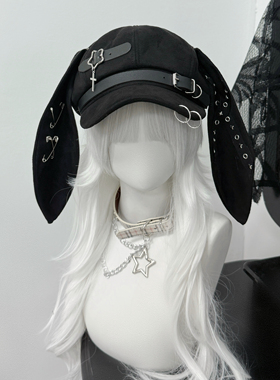 1Gangster Inn原创朋克贝雷帽女亚文化帽子兔耳可拆卸显脸小宅萌