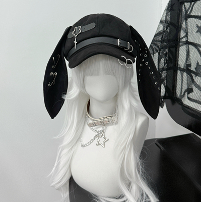 1Gangster Inn原创朋克贝雷帽女亚文化帽子兔耳可拆卸显脸小宅萌