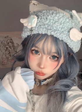 1Gangster Inn水蓝色亚文化针织帽猫耳帽蕾系型可爱百搭小众帽子