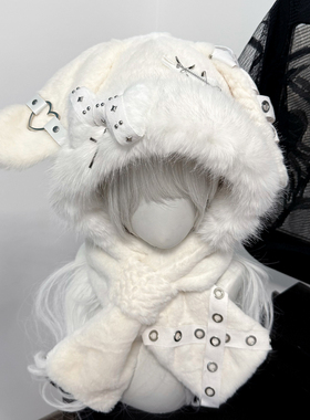 1Gangster Inn原创兔耳朵帽亚文化朋克护耳帽重工骨头毛绒百搭