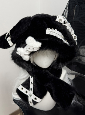 1Gangster Inn原创兔耳朵帽亚文化朋克护耳帽重工骨头毛绒百搭