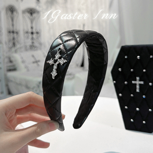 1Gaster Inn蕾系量产型水钻十字架皮质发箍Lolita头饰发饰