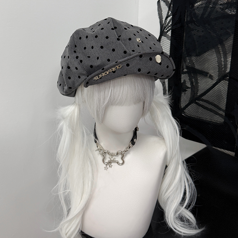 1Gangster Inn波点云朵八角帽女新款贝雷帽大头围显脸小画家帽