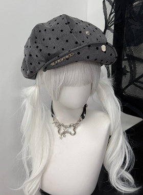 1Gangster Inn波点云朵八角帽女新款贝雷帽大头围显脸小画家帽