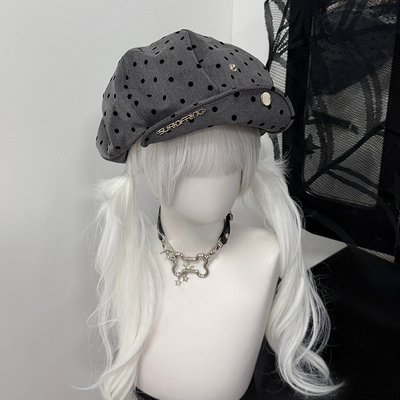 1Gangster Inn波点云朵八角帽女新款贝雷帽大头围显脸小画家帽