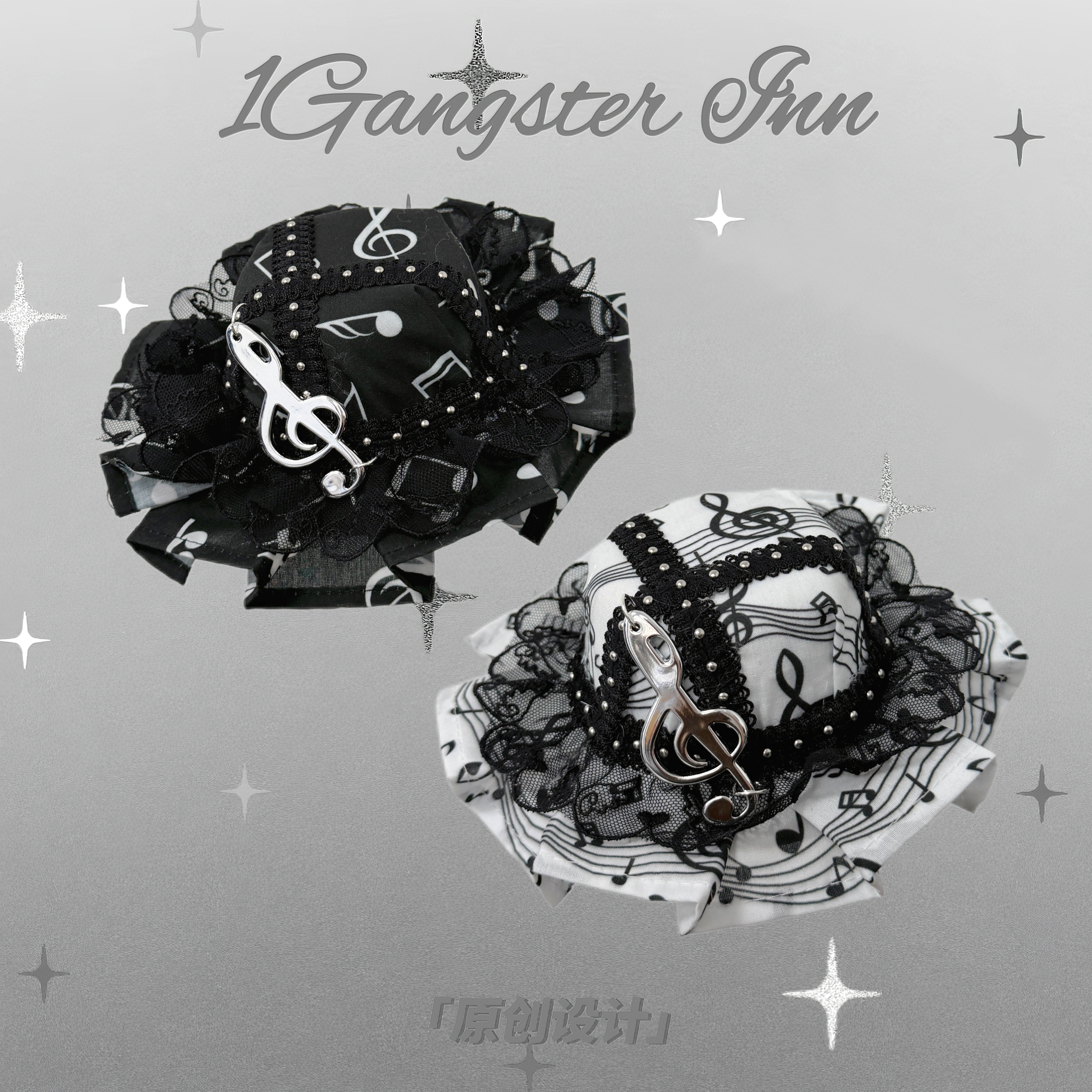 1Gangster Inn原创音符lolita花边哥特可爱小礼帽头饰日系亚文化