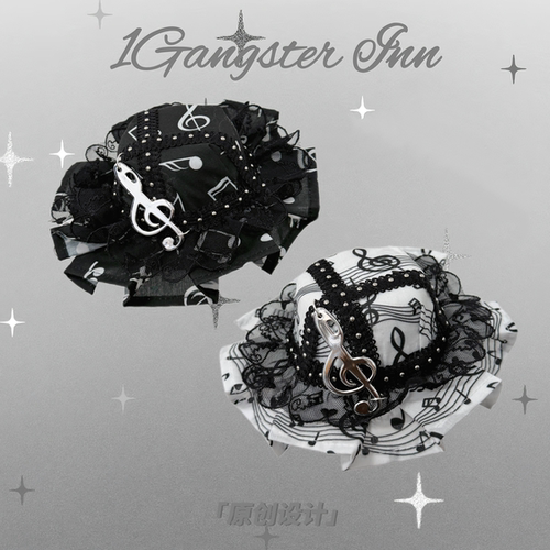 1Gangster Inn原创音符lolita花边哥特可爱小礼帽头饰日系亚文化