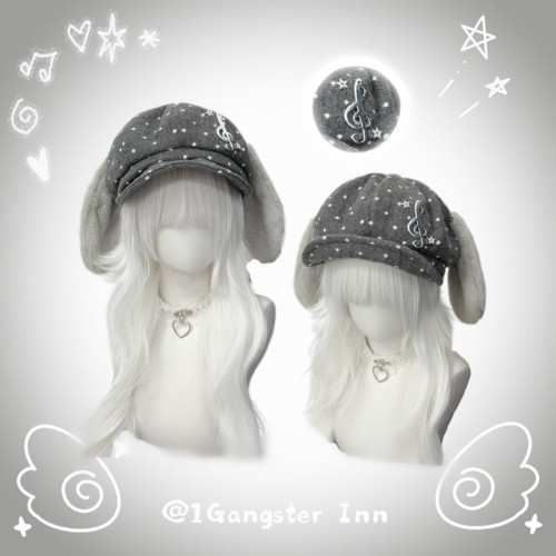 1Gangster Inn原创波点小狗帽亚文化音符宅萌可爱护耳帽百搭春