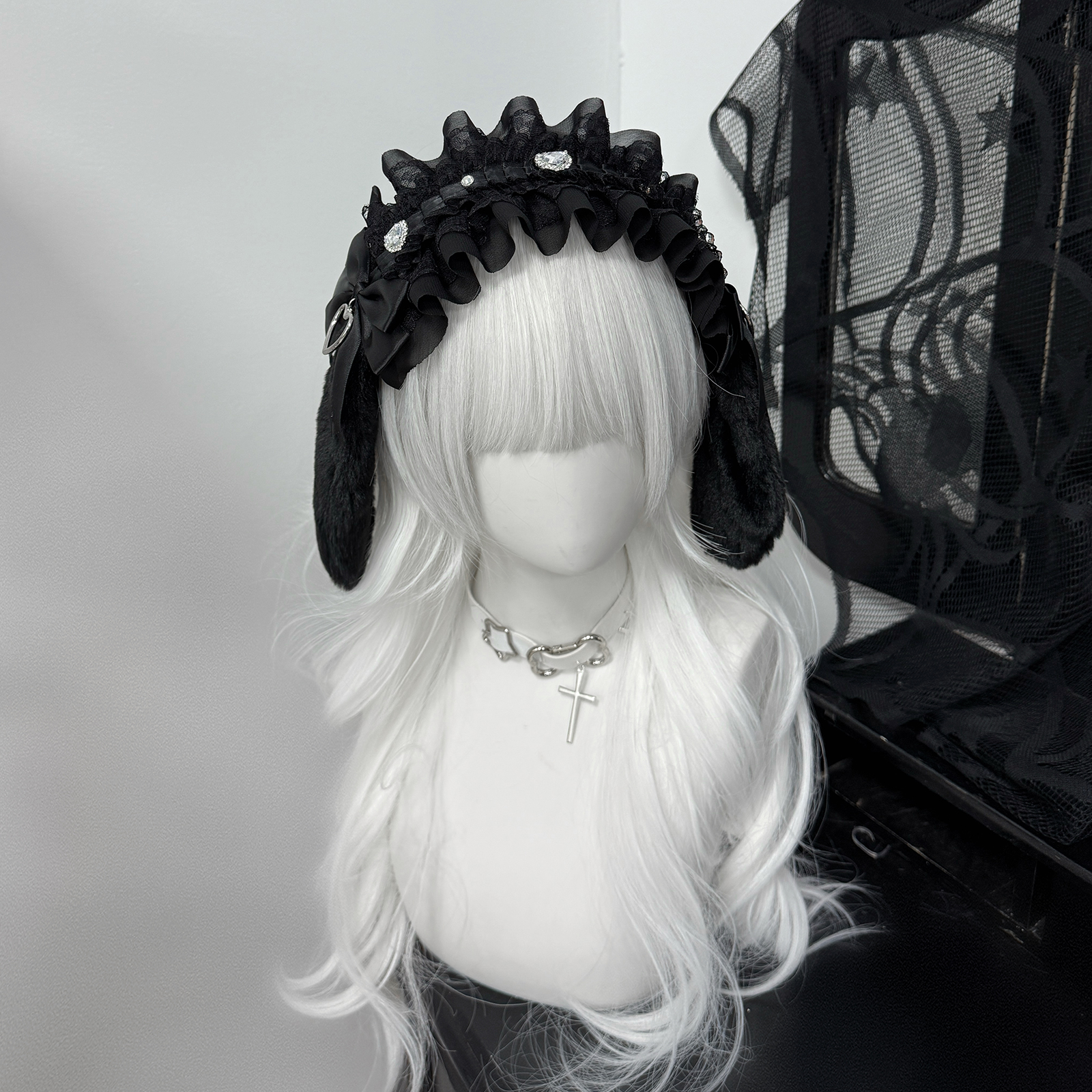 1Gangster Inn原创蝴蝶结水钻日系发饰发带兔耳蕾丝头饰水色lo娘