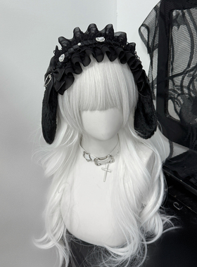 1Gangster Inn原创蝴蝶结水钻日系发饰发带兔耳蕾丝头饰水色lo娘