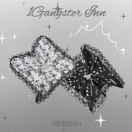1Gangster Inn音符萌系布艺蕾丝花边发圈甜美发绳少女日系卡发饰
