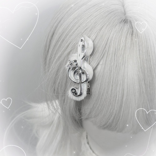 1GangsterInn古早银色音符毛绒边夹鸭嘴发夹日系可爱发饰女亚文化