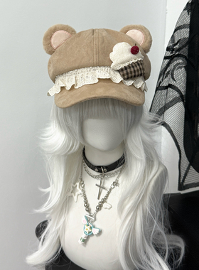 1Gangster Inn原创棕色爱心软萌鼠鼠帽亚文化贝雷帽女可爱八角帽