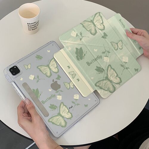 绿色蝴蝶侧贴磁吸分离新款ipadair11/8765pro保护壳12.9英寸13亚克力背板轻薄可爱卡通10.2case保护套