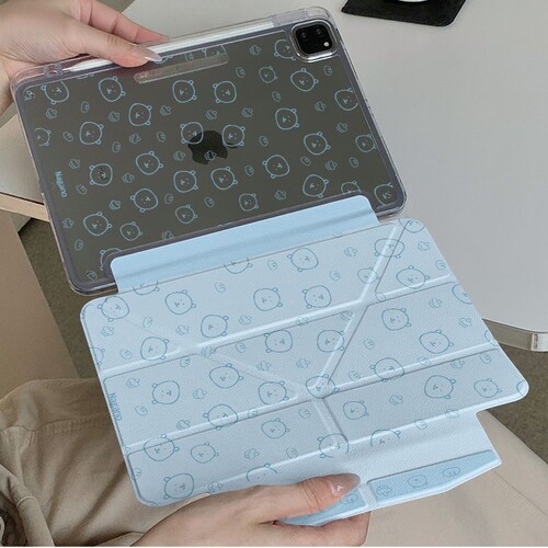 蓝色自嘲熊适用于ipad11代12代pro10保护air678壳11英寸A18air5M4英寸亚克力背板轻薄10.2防弯case保护套