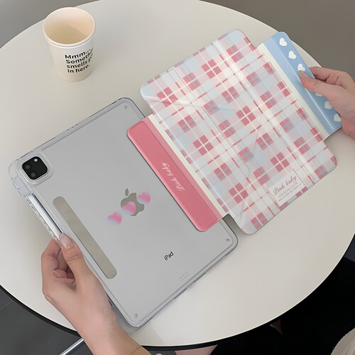 拼接红蓝格纹侧贴磁吸分离新款ipadair11/8765pro保护壳12.9英寸13亚克力背板轻薄可爱卡通10.2case保护套