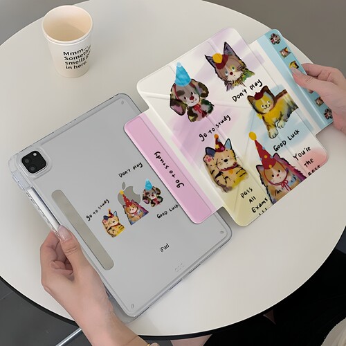 涂鸦水彩猫狗侧贴磁吸分离新款ipadair11/8765pro保护壳12.9英寸13亚克力背板轻薄可爱卡通10.2case保护套