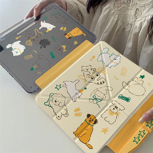 线条小猫小狗适用ipadair11pro11英寸air4/5/6/7/8pro1/2/3/4代12.9英寸minni/6/7ipad10防弯case保护套轻薄