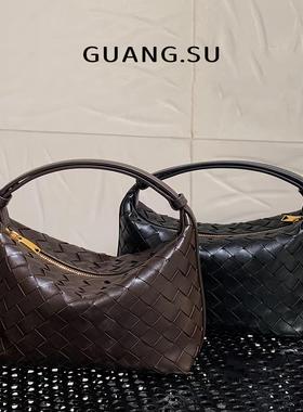 GUANG.SU进口羊皮编织手提单肩包时尚女士高品质单肩腋下饭盒包