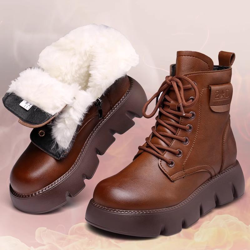 清仓薏尔康真皮雪地靴女冬季真皮羊毛棉靴厚底马丁靴加绒保暖棉鞋