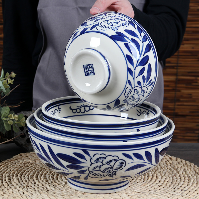 陕西油泼面碗商用西安老碗面馆专用汤面碗大号拉面碗高脚怀旧特色