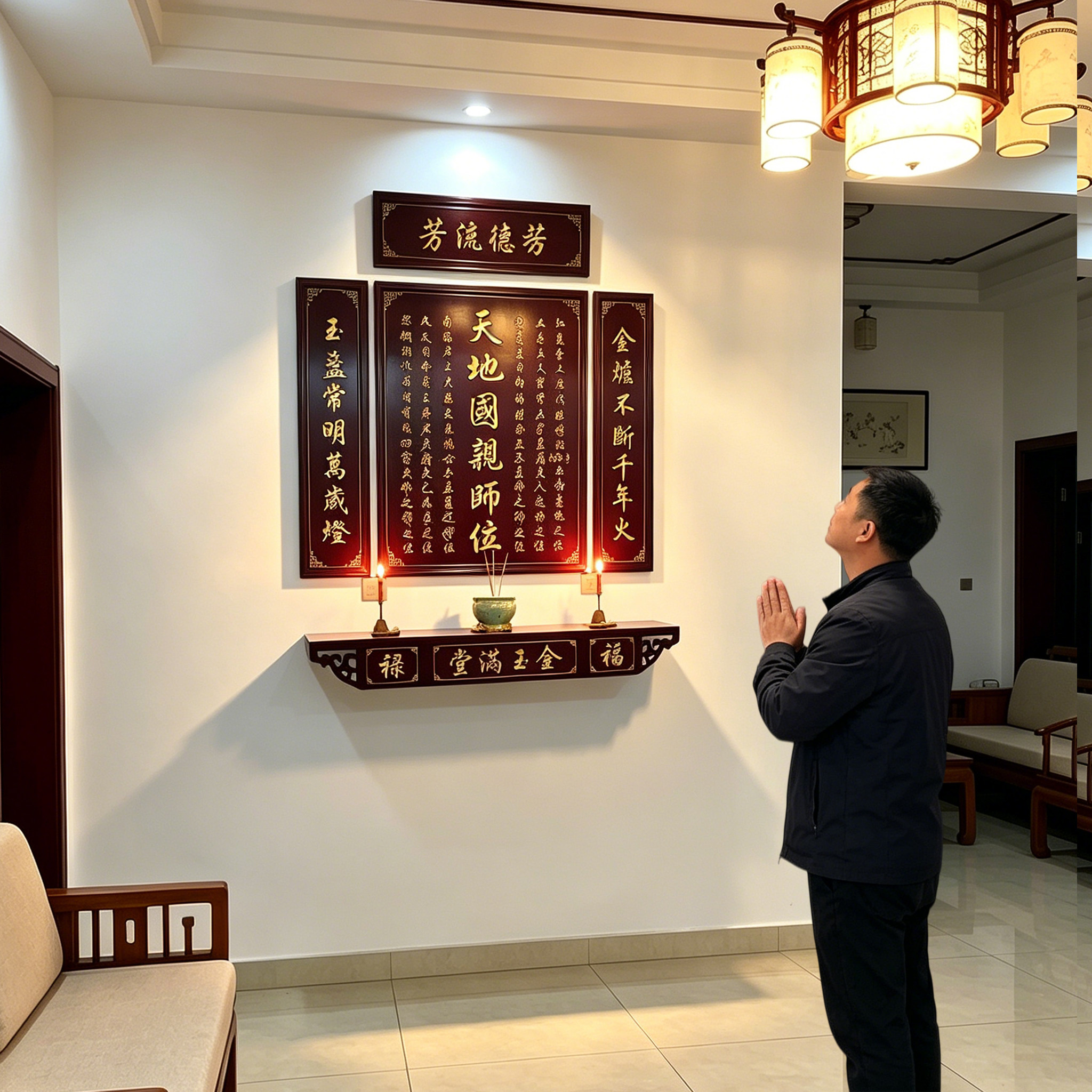 实木香火牌中堂天地国亲师位君亲神台神龛农村堂屋家神牌祠堂牌匾
