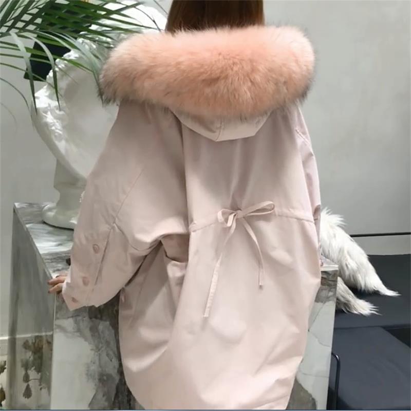 冬装2018新款韩版连帽大毛领粉色羽绒棉衣女装ifashion棉服外套