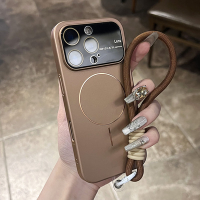 简约ins大视窗镜片细圈磁吸适用iPhone15promax肤感磨砂苹果15promax全包防摔硬壳14多功能13奢华高档手机壳