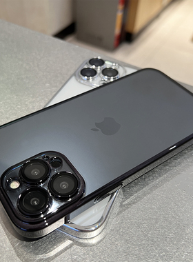 高级感pc电镀硬壳自带镜头膜适用苹果14promax手机壳黑色iphone14透明13新款12男女全包防摔小众pm的高端十四