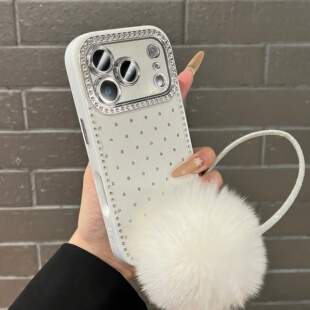 ins双面带钻小香风菱格新款苹果17pro系列适用于iphone17promax专用16pro新机情侣15毛绒挂绳pm全包防摔保护