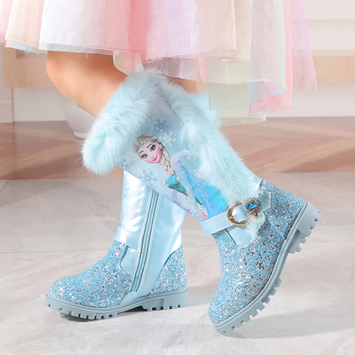 女童爱莎公主靴子冬季新款