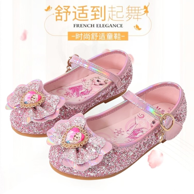 猫尔港女童爱莎公主鞋春秋新款儿童平底鞋小女孩软底皮鞋水晶鞋子