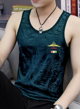 正品花公子冰丝背心内搭黑色修身内衣男士背心外穿无痕坎肩圆领