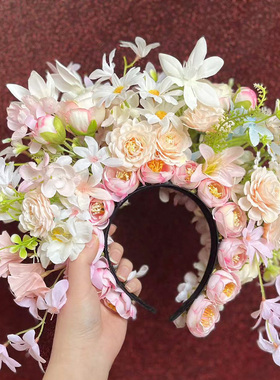 汉服拍照簪花发箍成品头饰古风写真手工仿真花头饰民族风摄影道具