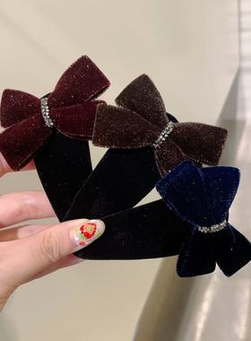 9.20韩国东大门baket发饰满天星丝绒简约水钻蝴蝶结BB夹