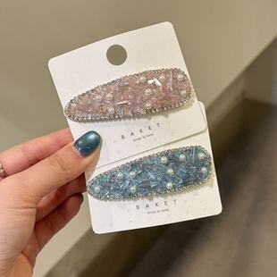 3.25韩国东大门baket发饰水钻珍珠点缀边夹发夹